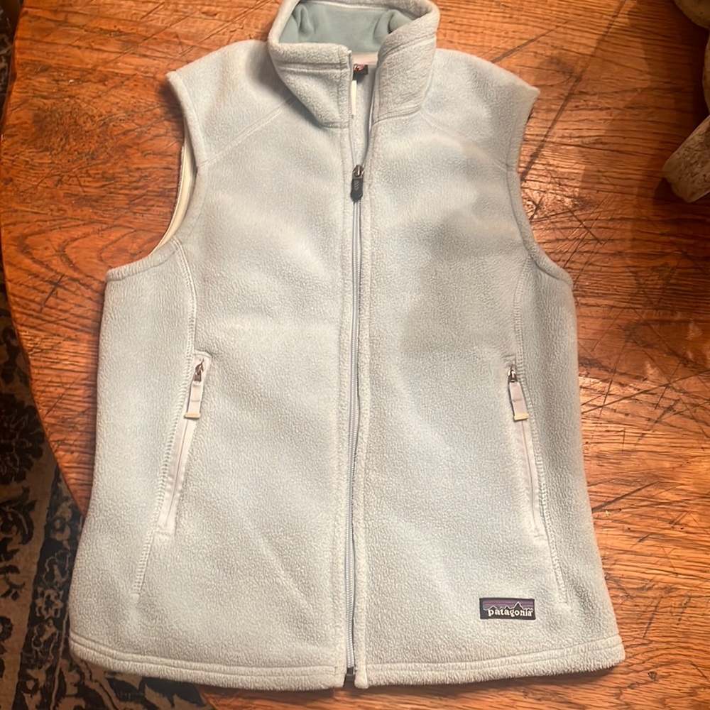 patagonia size small vest in baby blue color